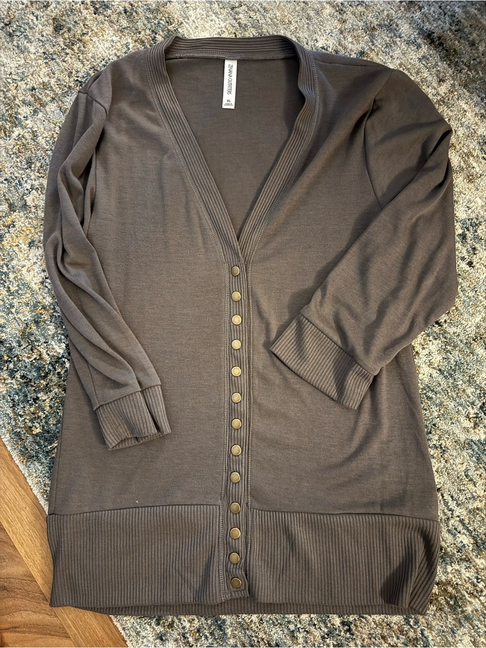 Zenana Outfitters Long V-Neck Button Cardigan in Brown